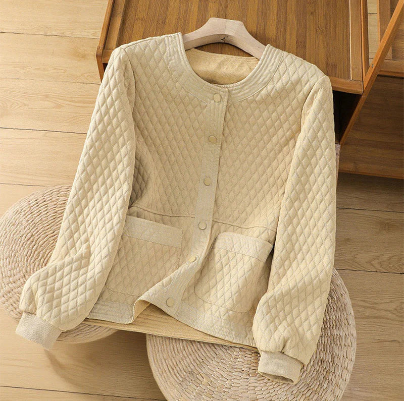 Buddha Stones Retro Plain Women's Cotton Long Sleeve Jacket With Pockets