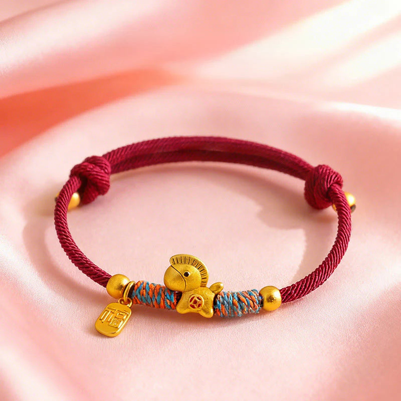 Buddha Stones 999 Sterling Silver Year Of The Horse Fu Character Charm Colorful String Rope Luck Bracelet