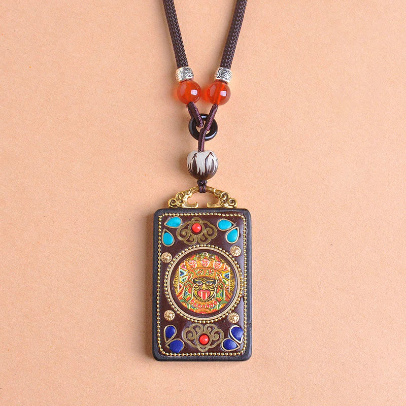 Buddha Stones Thangka Yin Yang Copper Coins Ebony Wood Zakiram Balance Pendant Necklace