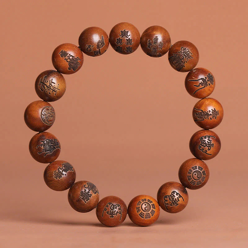 Buddha Stones Lightning Struck Jujube Wood Yin Yang Bagua Taoist Taboo Scripture Symbol Engraved Luck Bracelet