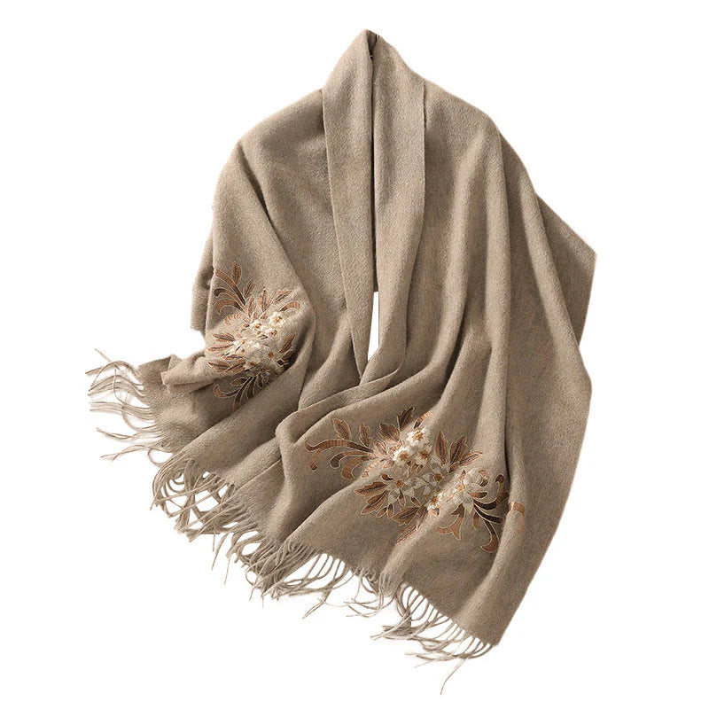 Buddha Stones Wool Shawl Begonia Embroidery Tassel Winter Cozy Travel Scarf Wrap (Extra 30% Off | USE CODE: FS30)