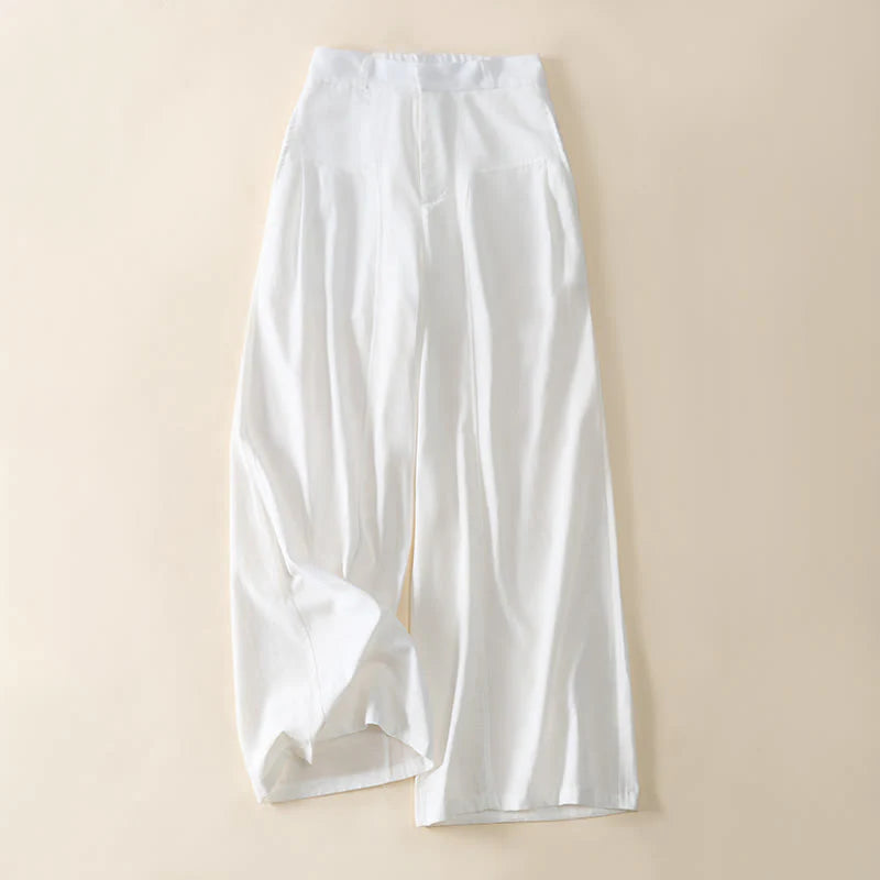 Buddha Stones Simple Zipper Design Cotton Women's Wide Leg Pants With Pockets