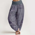 Buddha Stones Pure Cotton Casual Bamboo Rock Ink Painting Women's Elastic Waist Harem Pants