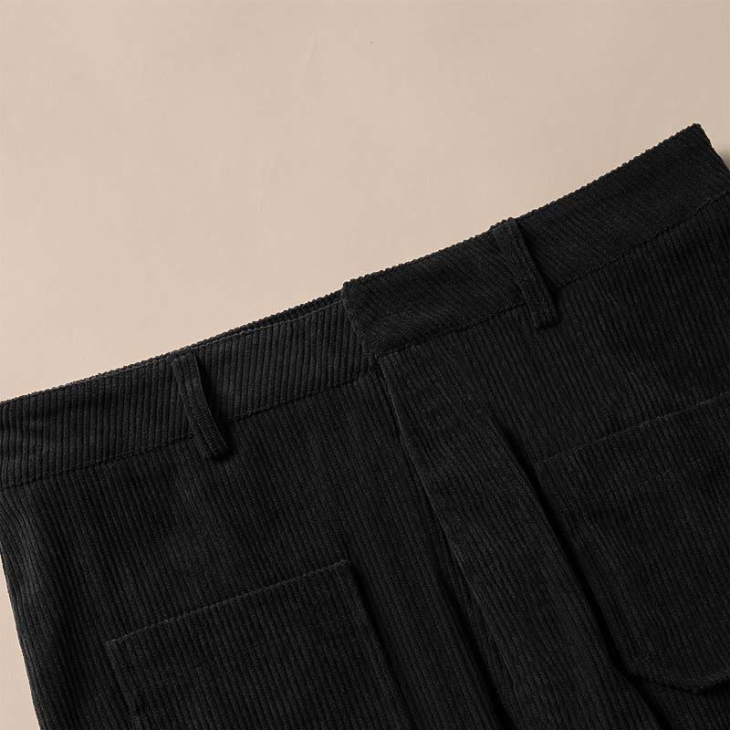 Buddha Stones Plain Corduroy Polyester Women's Buttons Wide Leg Pants With Pockets