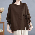 Buddha Stones Plain Frog-button Design Crew Neck Cotton Women's Long Sleeve Sweatshirt