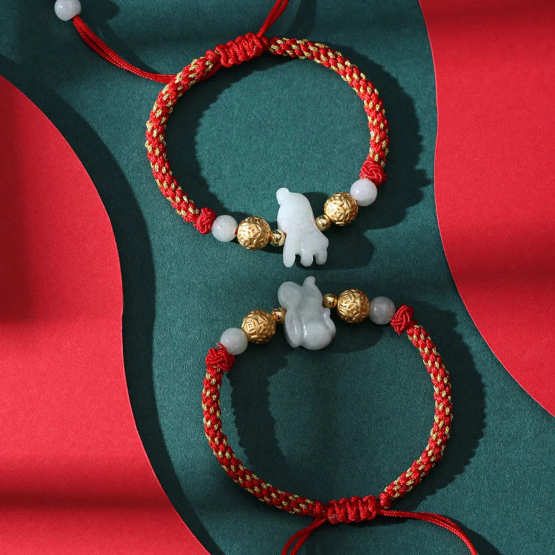 Buddha Stones Chinese Zodiac Jade Silver Beads Year Of The Horse Red String Luck Bracelet