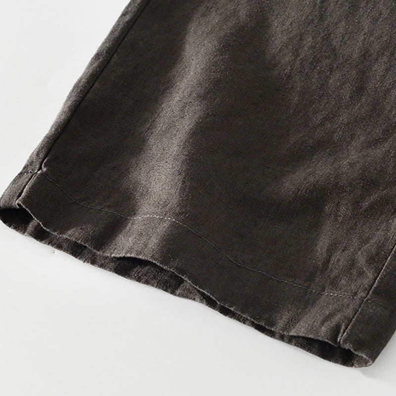 Buddha Stones Fall Solid Drawstring Elastic Waist Men's Linen Straight Leg Pants With Pockets