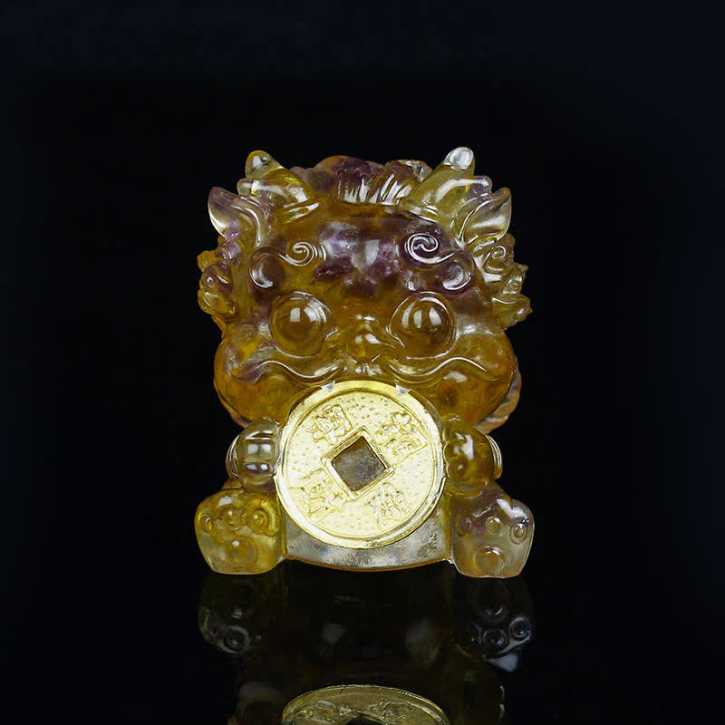 Buddha Stones Handmade Cute PiXiu Gold Coin Crystal Fengshui Energy Wealth Fortune Home Decoration