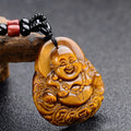 Buddha Stones Tiger's Eye Laughing Buddha Blessing Necklace