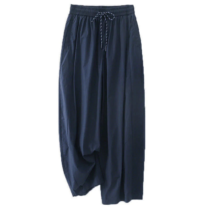 Buddha Stones Plain High Waist Pleats Design Women's Harem Pants With Pockets