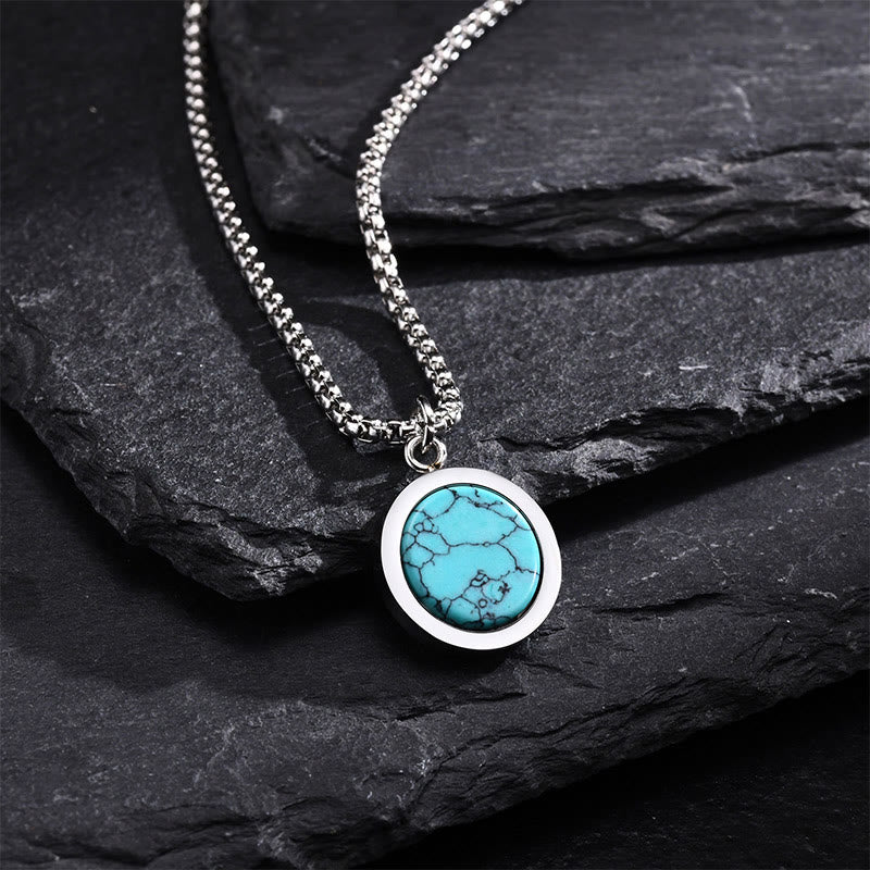 Buddha Stones Natural Stone Turquoise Tiger Eye  Lazurite Malachite Titanium Steel Purification Necklace Pendant