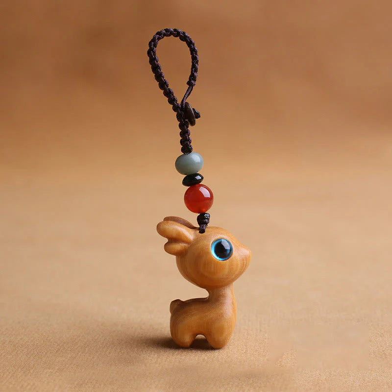 Buddha Stones Sandalwood Small Leaf Red Sandalwood Ebony Wood Green Sandalwood Lucky Mini Deer Carved Protection Key Chain Phone Hanging Decoration
