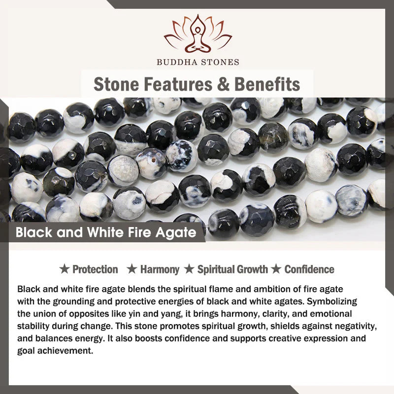 Buddha Stones Black and White Cat Fire Agate Bead Love Bracelet