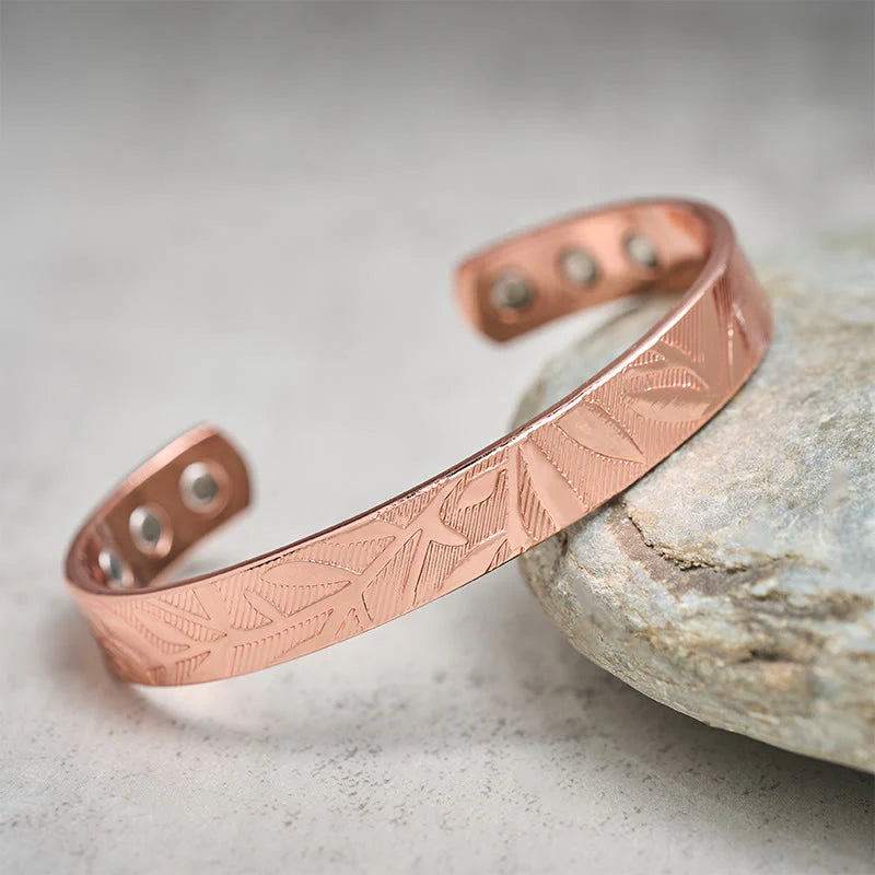 Buddha Stones Rose Flower Pattern Copper Balance Luck Open Cuff Bracelet Bangle
