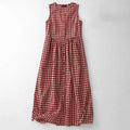 Buddha Stones Plaid Sleeveless Summer Midi Dress With Pockets