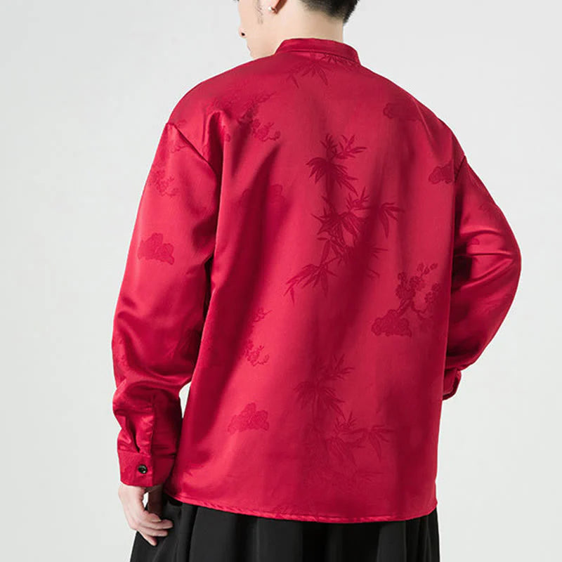 Buddha Stones Plain Frog-Button Design Tang Suit Men's Long Sleeve Jacket