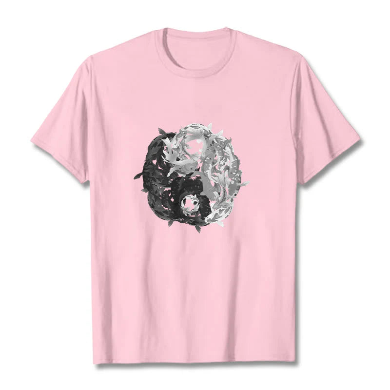 Buddha Stones Yin Yang Koi Fish Combination Cotton Tee T-shirt