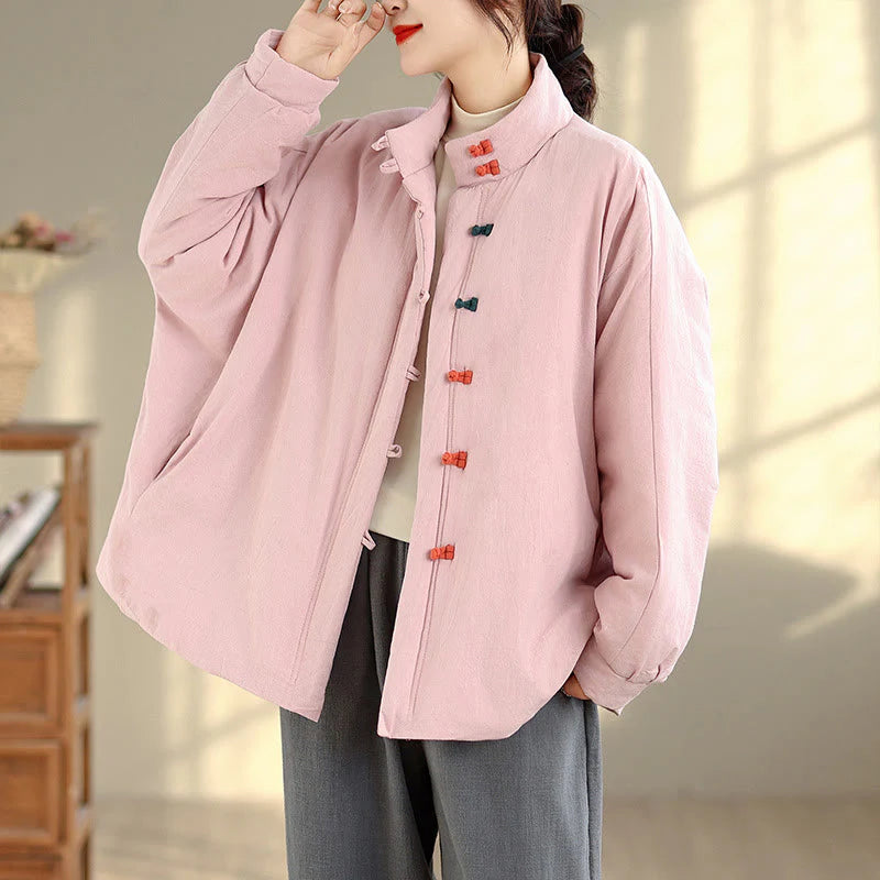 Buddha Stones Women's Winter Chinese Frog-Button Long Sleeve Cotton Thicken Jacket With Pockets