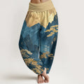 Buddha Stones Cotton Casual Mountains Trees Branches Pattern Women's Elastic Waist Harem Pants