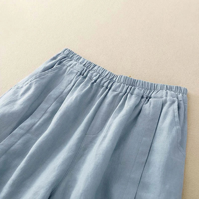 Buddha Stones Casual Solid Color Women's Cotton Shorts With Pockets