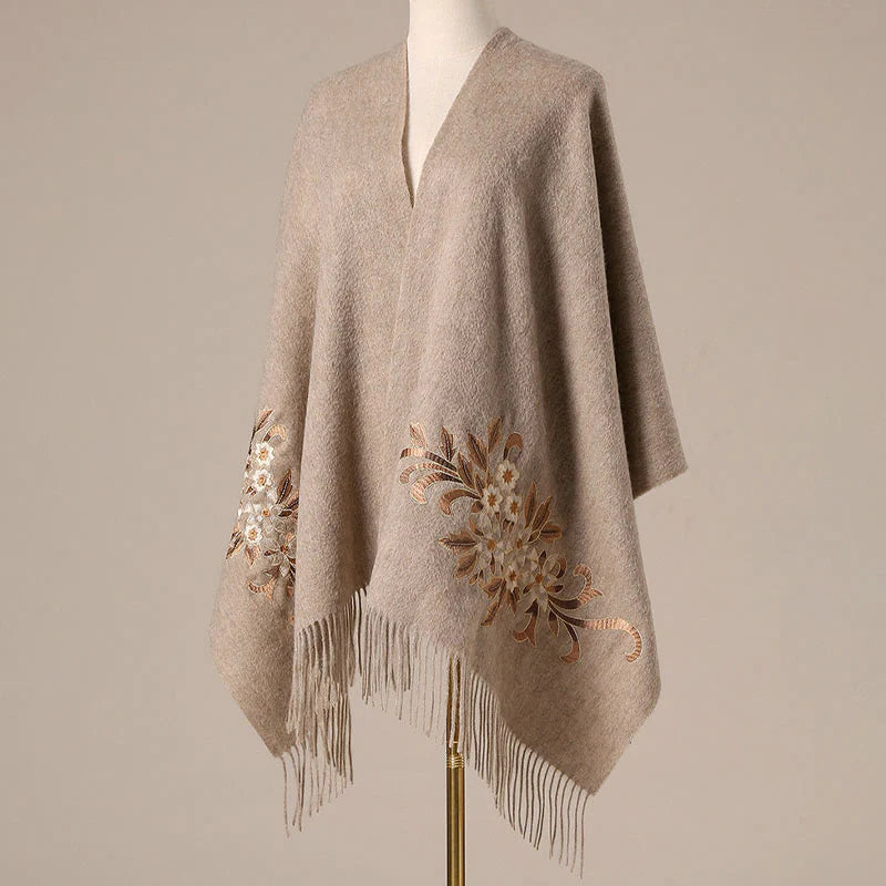 Buddha Stones Wool Shawl Begonia Embroidery Tassel Winter Cozy Travel Scarf Wrap (Extra 30% Off | USE CODE: FS30)