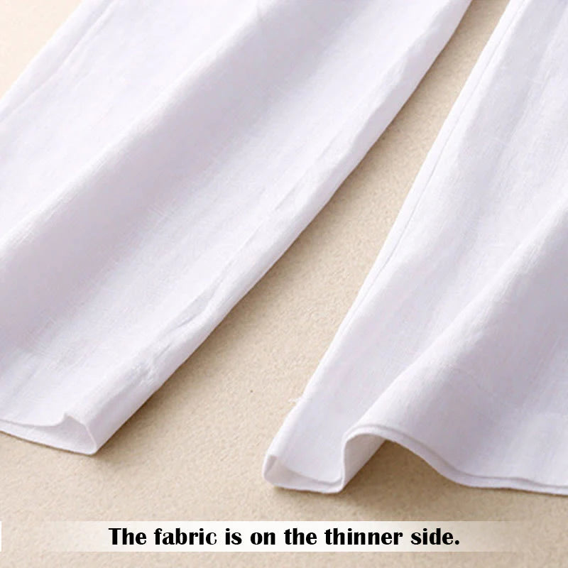Buddha Stones Summer Casual Simple Design Linen Women's Wide Leg Pants With Zipper Pockets