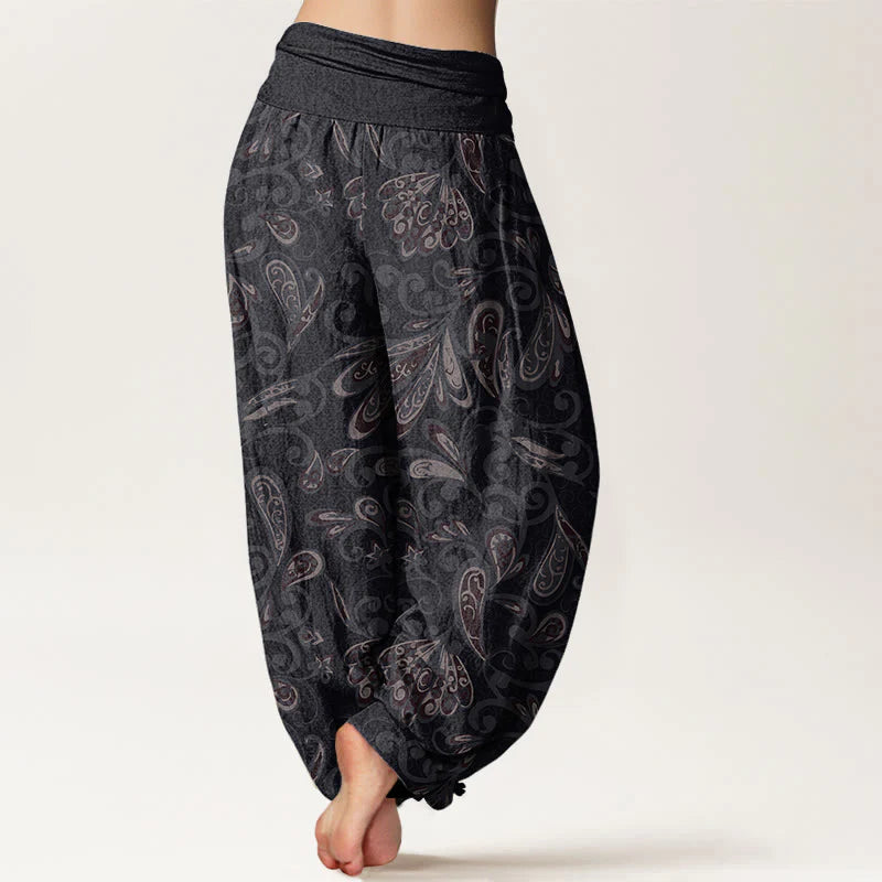 Buddha Stones Cotton Casual Flower Petals Design Women's Elastic Waist Harem Pants