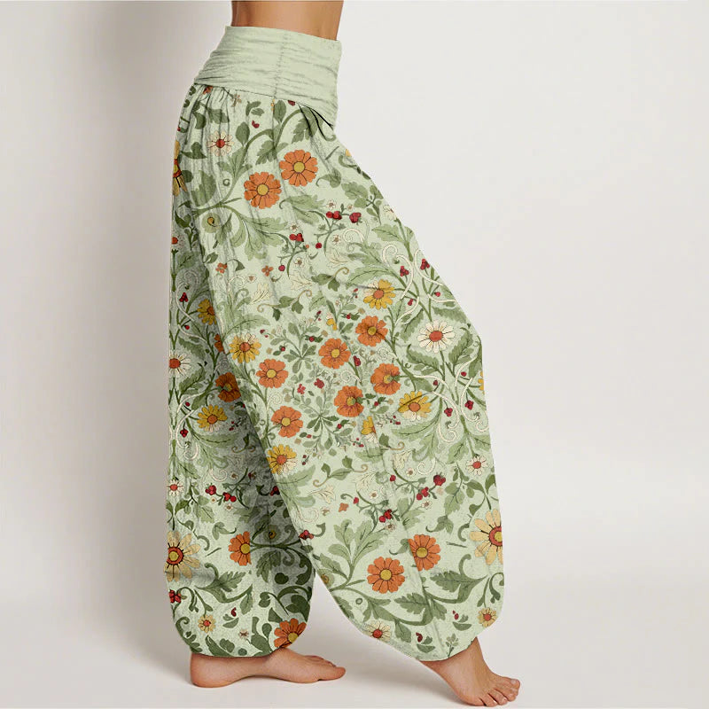 Buddha Stones Pure Cotton Colorful Flowers Vines Women's Elastic Waist Harem Pants