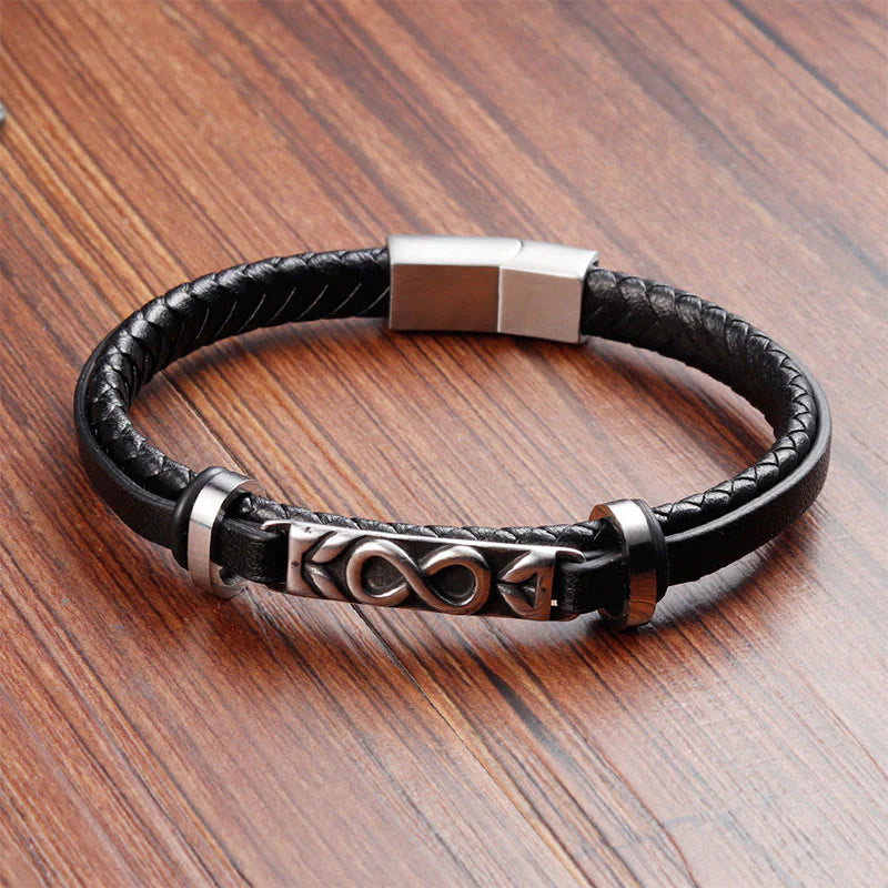 Buddha Stones Titanium Steel Balance Multi-Layered Leather Figure-Eight Bracelet