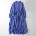 Buddha Stones Plain Long Sleeve Cotton Midi Dress With Pockets