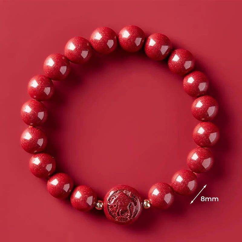 Buddha Stones Chinese Zodiac Year Of The Horse Carved Cinnabar Peaceful Blessing Bracelet