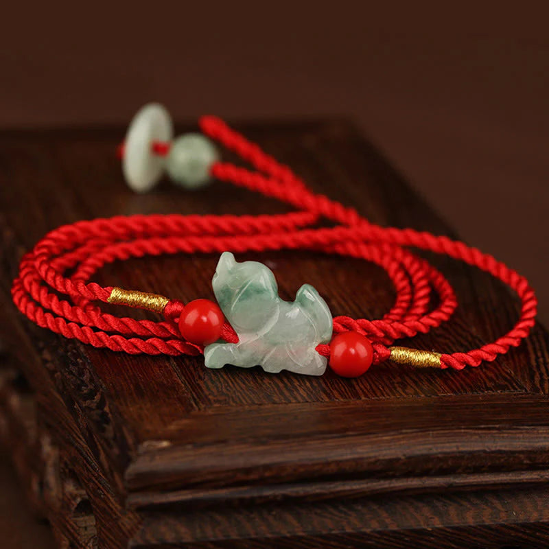 Buddha Stones Jade Peace Buckle Blessing Red String Belly Chain