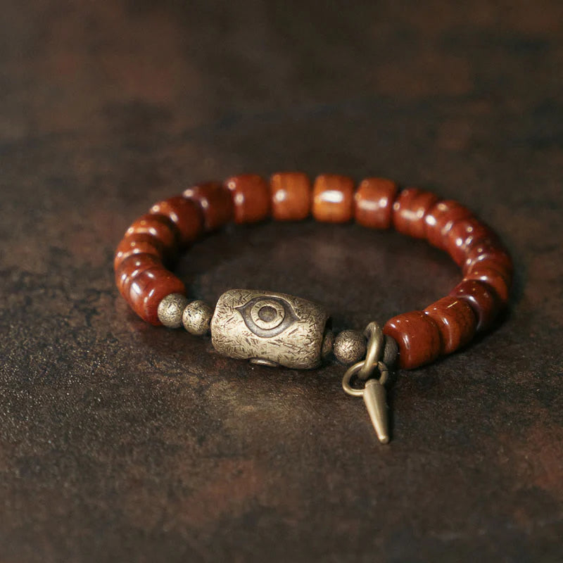 Buddha Stones Bone Beads Dzi Shape Copper Cone Pendant Strength Bracelet