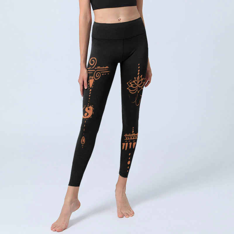 Buddha Stones Lotus Spiral Shape Gym Leggings Women's Yoga Pants