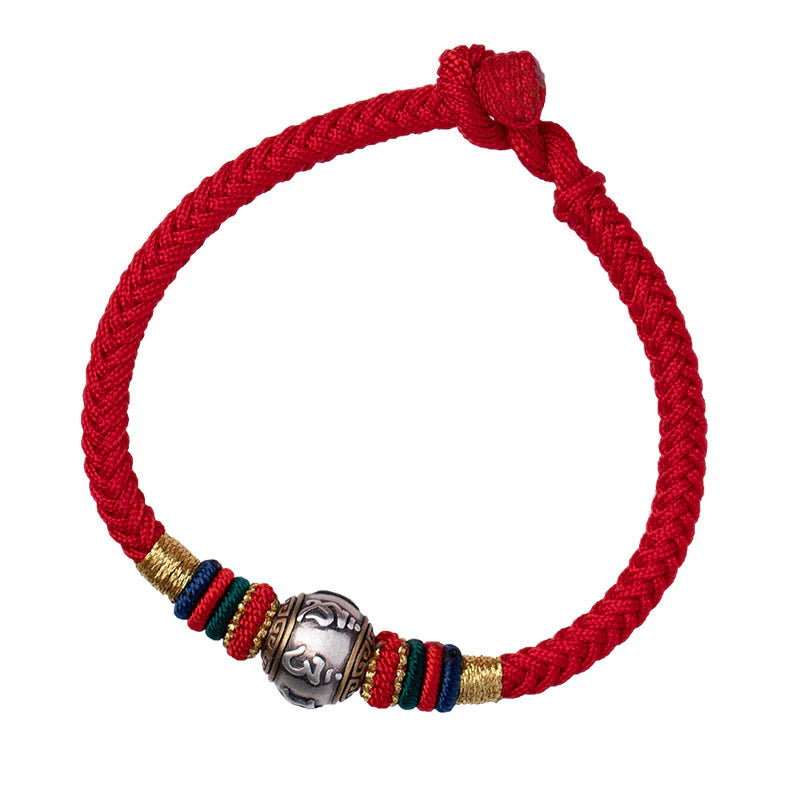 Buddha Stones 925 Sterling Silver Tibet Handmade Om Mani Padme Hum Luck Protection King Kong Knot Braided Bracelet