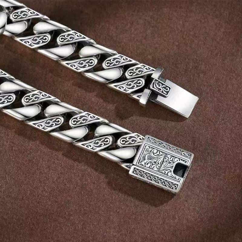 Buddha Stones Chain Copper Tang Dynasty Flower Design Braided Luck Cuban Bracelet
