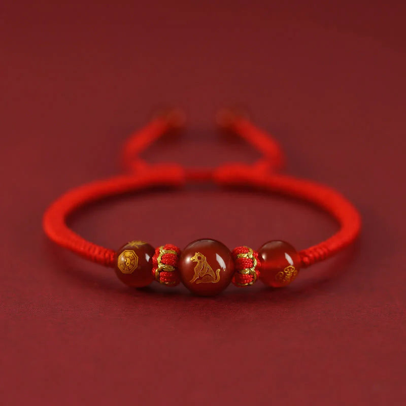 Buddha Stones Handmade Red Agate Chinese Zodiac Red String Braided Protection Bracelet
