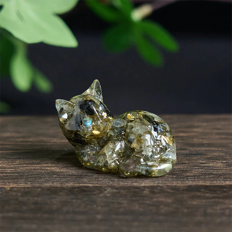 Buddha Stones Crystal Chip Epoxy Resin Small Cat Positive Decoration