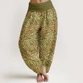 Buddha Stones Pure Cotton Vintage Pastoral Floral Pattern Women's Elastic Waist Harem Pants