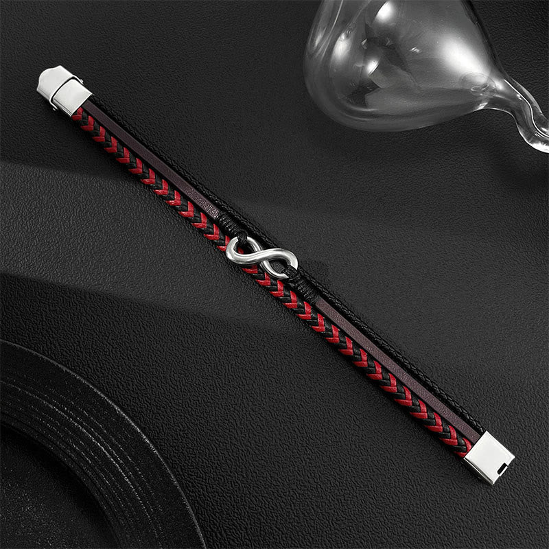 Buddha Stones Infinitely Design Titanium Steel Braided Three-layer Leather Balance Bracelet