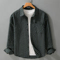 Buddha Stones Vintage Striped Buttons Down Stand Collar Long Sleeve Men's Cotton Shirt