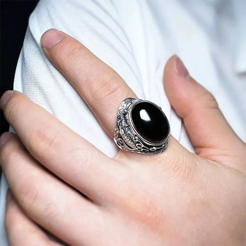 FREE Today: Transformation Strength Black Obsidian Koi Fish Symbol Adjustable Ring