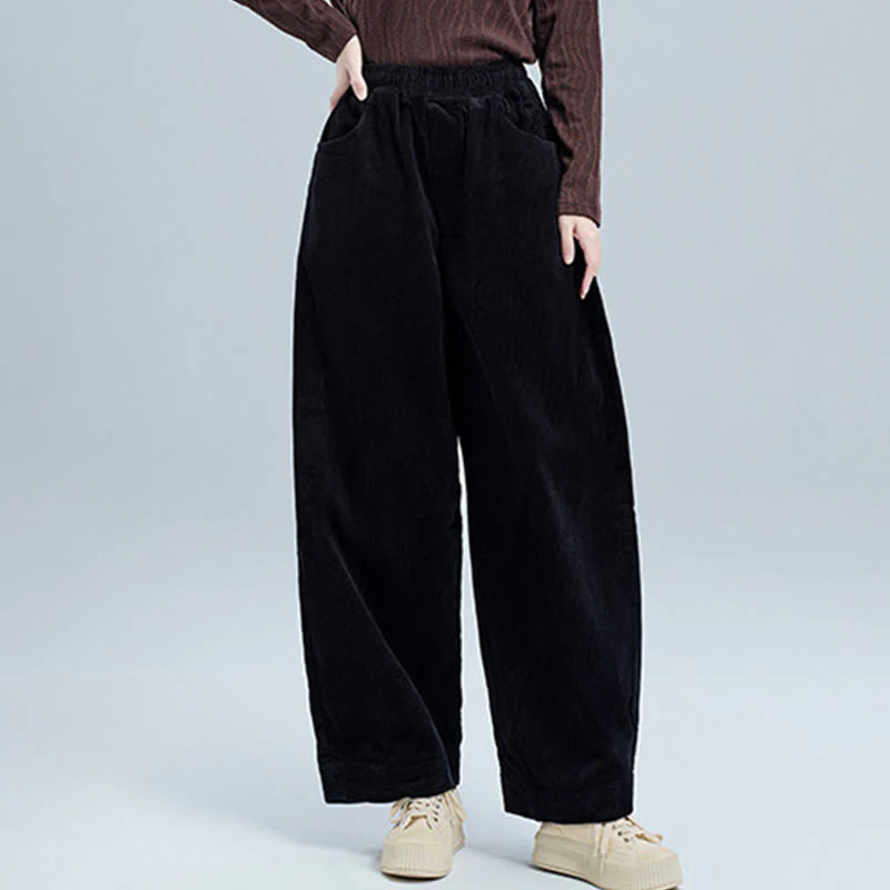 Buddha Stones Women's Fall Plain Ankle-Length Simple Design Corduroy Pants With Pockets