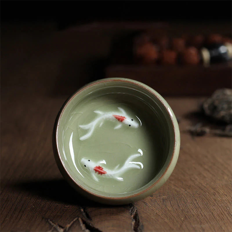 Buddha Stones Colorful Koi Fish Ceramic Teacup Kung Fu Tea Cup Bowl