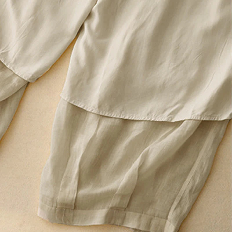 Buddha Stones Casual Loose Double Layer 7-8 Length Cropped Pants Women's Pants With Pockets