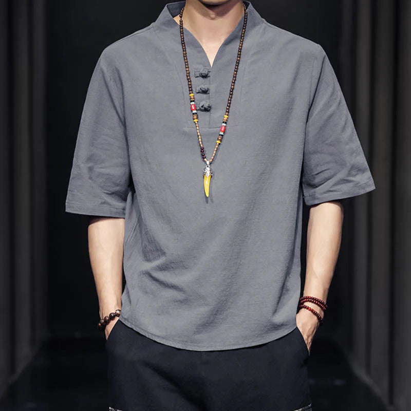 Buddha Stones Casual Summer Half Sleeve Shirt Cotton Men Clothing