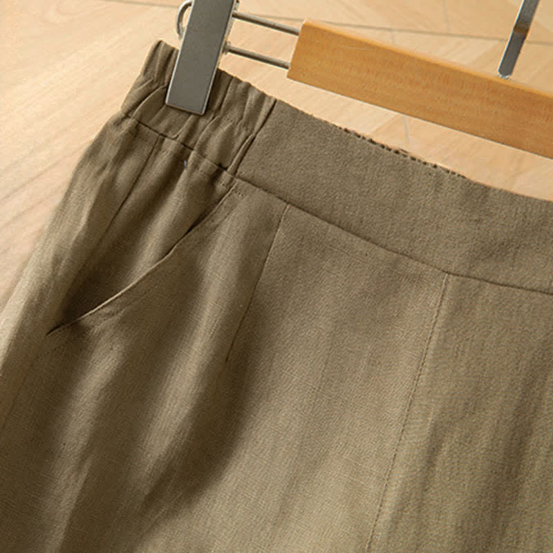 Buddha Stones Women's Spring High Elastic Waist Wide Leg Long Pants With Side Pockets