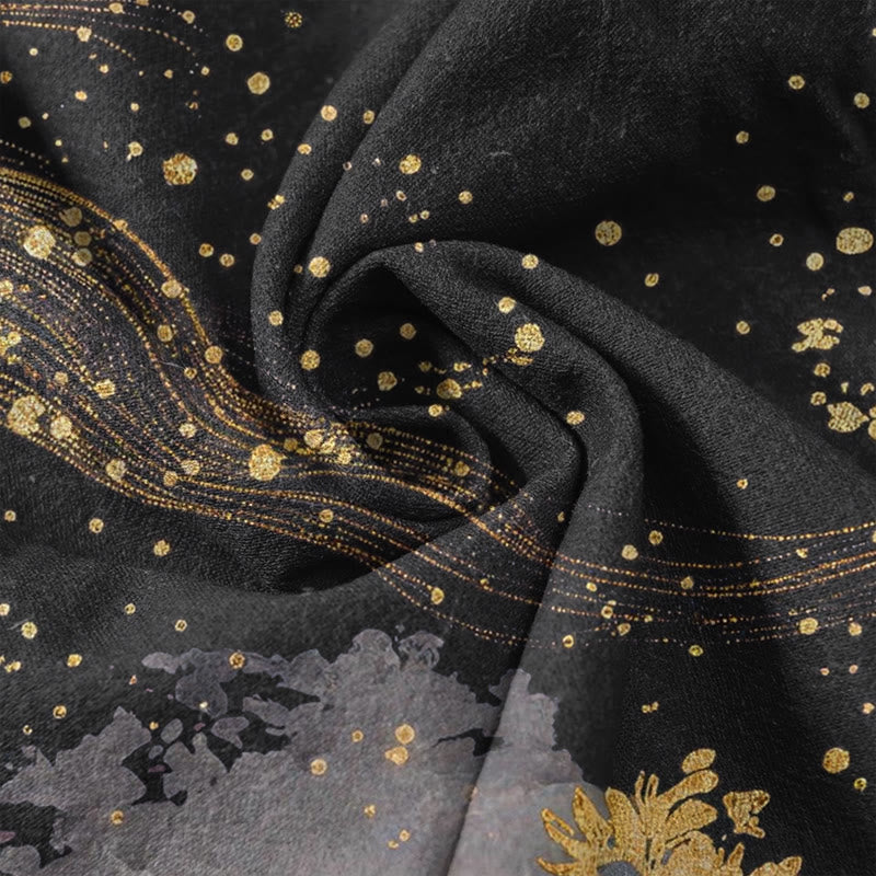 Buddha Stones Pure Cotton Flower Petal Pattern Women's Elastic Waist Pants With Pockets