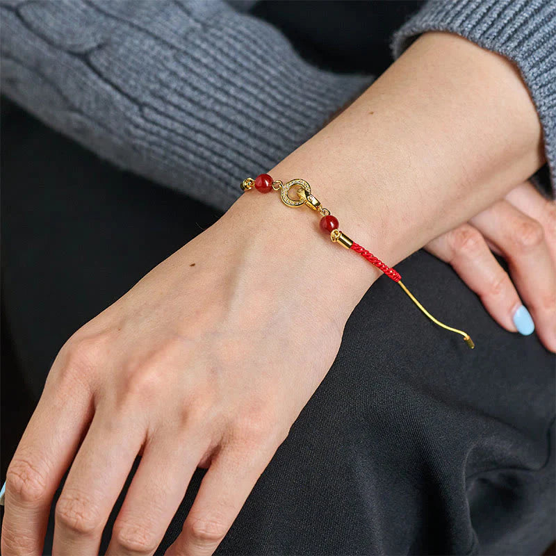 Buddha Stones Connected Peace Buckles Copper Plated Gold Red String Protection Bracelet