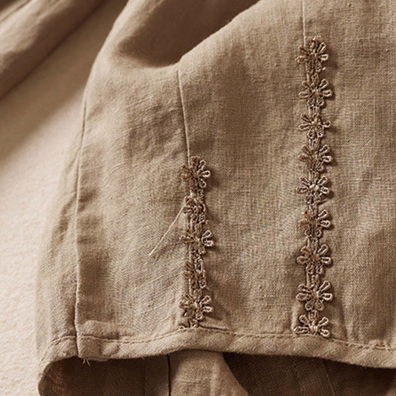 Buddha Stones Summer Small Flower Embroidery  Harem Pants With Pockets